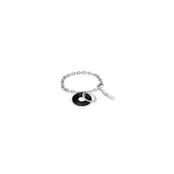 PULSERA MUJER LOTUS SILVER PLATA DE LEY 925 ESLABONES CON COLGANTE REDONDO DONUT PIEDRA NEGRA 25 MILÍMETROS Y ARO PLATA CIERRE M
