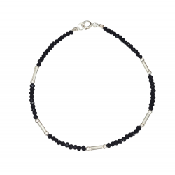 PULSERA MUJER PLATA DE LEY 925 BOLITAS TURMANILA NEGRA Y BOLITAS PLATA LARGO 18 CENTÍMETROS CIERRE REASA