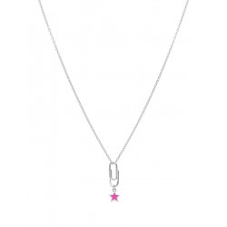 COLLAR MAREA NIÑA PLATA DE LEY 925 RODIADA D02407/AB CLIP 6X15 MILÍMETROS CON ESTRELLA 6 MILÍMETROS ESMALTE FUCSIA LARGO AJUSTAB