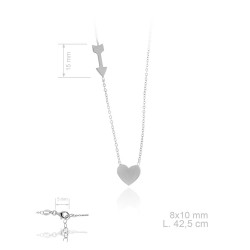 GARGANTILLA PLATA DE LEY 925 CON CORAZON Y FLECHA LARGO AJUSTABLE 42-46 CENTIMETROS