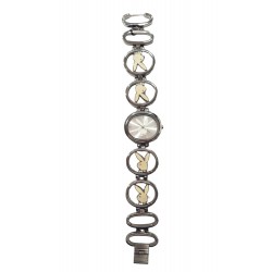 RELOJ MUJER PLAYBOY METAL CADENA CON MOTIVOS CONEJO ESMALTE BEIGE CAJA OVALADA 29X24 MILÍMETROS ESFERA COLOR PLATEADA