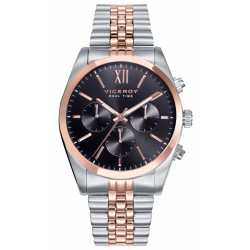 RELOJ VICEROY HOMBRE ANALÓGICO CRONÓGRAFO CAJA ACERO 41 MILÍMETROS ESFERA NEGRA CON INDICADORES IP ROSA CADENA ARMIS ACERO AJUST