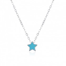 GARGANTILLA NIÑA PLATA DE LEY 925 ESLABÓN FORZADO MOTIVO ESTRELLA 6 MILÍMETROS ESMALTE COLOR TURQUESAA LARGO AJUSTABLE 40-43 CEN