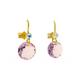 PENDIENTES LARGOS MUJER PLATA DE LEY 925 CHAPADO DORADO CRISTAL SWAROVSKI ROSA CON CIRCONITA BLANCA LARGO 20 MILÍMETROS CIERRE P