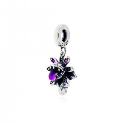 ABALORIO CHARM PLATA DE LEY 925 PLANTA CARNÍVORA CIRCONITAS COLOR MORADO Y FUCSIA