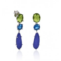 PENDIENTES LARGOS MUJER PLATA DE LEY 925 BAÑO DE RODIO CUARZOS ADAMANTINOS AZUL AZURITA VERDE MANZANA CLARO Y LAPISLÁZULI NATUR