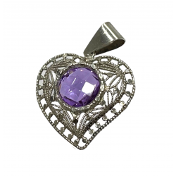 COLGANTE PLATA DE LEY 925 FORMA DE CORAZON CON PIEDRA DE COLOR LILA 27 MILÍMETROS (1)