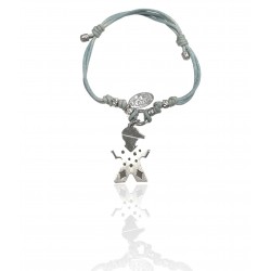PULSERA LOTUS PLATA DE LEY 925 MUÑECO AJUSTABLE CORREA AZUL