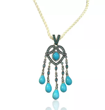 COLLAR PLATA DE LEY 925 COLGANTE CON CIRCONITAS Y PIEDRAS AZULES 46 CENTÍMETROS DE LARGO