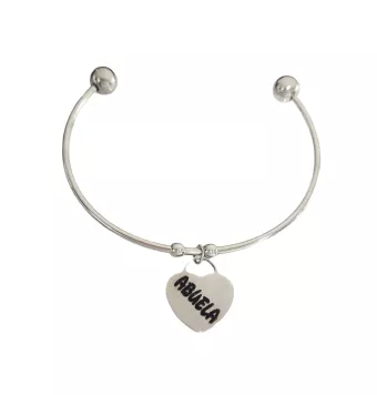 PULSERA BRAZALETE ABIERTO ACERO COLGANTE CORAZÓN 1X16 MILÍMETROS FRASE "ABUELA " CON DOS BOLAS 7 MILÍMETROS
