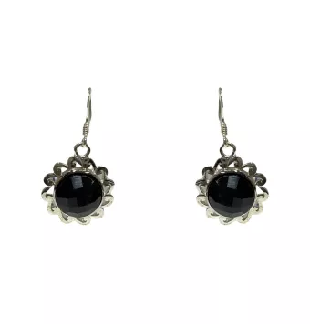 PENDIENTES PLATA DE LEY 925 PIEDRA NEGRA 22X22 MILÍMETROS