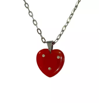 COLLAR LESTOR ACERO CON CORAZON ROJO CON 3 CIRCONITAS 22X22 MILÍMETROS 45 CENTÍMETROS DE LARGO