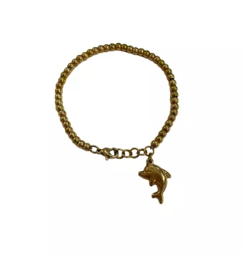 PULSERA ACERO COLOR COBRE DELFIN Y BOLAS 20X14 MILÍMETROS 18 CENTÍMETROS DE LARGO