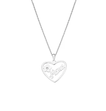 COLLAR MUJER LOTUS SILVER CORAZÓN FRASE MAMÁ CON FLOR PLATA 18X21 MILÍMETROS LARGO AJUSTABLE 42-45 CENTÍMETROS