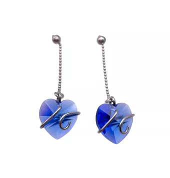 PENDIENTES CORAZÓN AZUL PLATA DE LEY 925 5 CENTÍMETROS