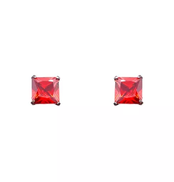 PENDIENTES PIEDRA ROJA CUADRADA PLATA DE LEY 925 6.5X6.5 MILÍMETROS 3.5 MILÍMETROS DE GROSOR