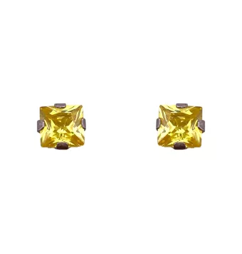 PENDIENTES PIEDRA AMARILLA PLATA DE LEY 6.5X6.5 MILÍMETROS 3.5 MILÍMETROS DE GROSOR