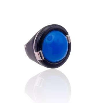 ANILLO MUJER PLATA DE LEY 925 NEGRO PLATEADO Y BOLA AZUL 26 MILÍMETROS