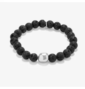 PULSERA RADIANT HOMBRE CON PIEDRAS VOLCÁNICAS NATURALES Y PERLA COLOR PLATEADO 8 MILÍMETROS DE ANCHO
