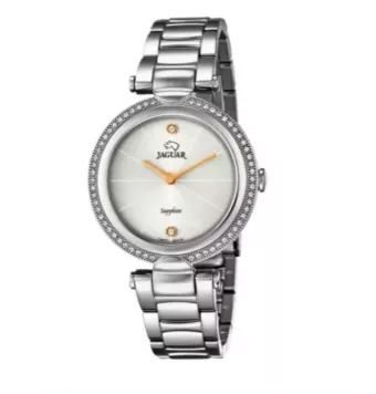 RELOJ JAGUAR COSMOPOLITAN ANALOGICO MUJER CADENA ACERO CAJA ACERO NICKEL FREE 34.5 MILÍMETROS BISEL CON CIRCONITAS ESFERA PLATEA