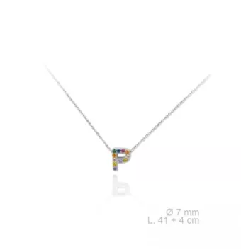 GARGANTILLA PLATA DE LEY 925 LETRA P CON CIRCONITAS MULTICOLOR 7 MILIMETROS  42-46 CENTIMETRO