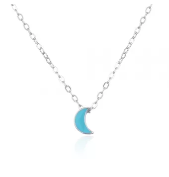GARGANTILLA NIÑA PLATA DE LEY 925 ESLABÓN FORZADO MOTIVO LUNA 6 MILÍMETROS ESMALTE COLOR TURQUESA LARGO AJUSTABLE 40-43 CENTÍMET