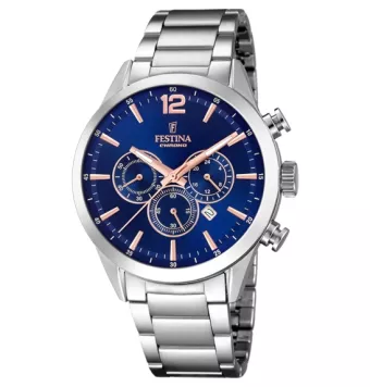 RELOJ CRONÓGRAFO FESTINA HOMBRE F20343/9 CADENA ACERO CAJA ACERO DIÁMETRO 43.5 MILÍMETROS ESFERA AZUL CON CALENDARIO INDICADORES