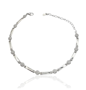 PULSERA MUJER PLACARI PLATA DE LEY 925 ESLABONES REDONDOS CON CIRCONITAS BLANCAS Y RECTOS LISOS BRILLO LARGO AJUSTABLE 18-22 CEN