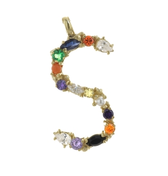 COLGANTE PLATA CHAPADA PIEDRA MULTICOLOR LETRA S