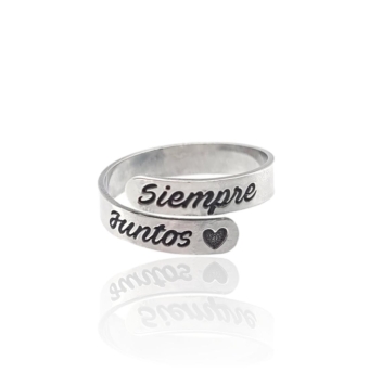 ANILLO ABIERTO PLATA DE LEY 925 "SIEMPRE JUNTOS" CON CORAZÓN ANCHO 4 MILÍMETROS. AJUSTABLE
