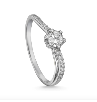 ANILLO LINEARGENT MUJER PLATA DE LEY 925 BAÑO DE RODIO ESTILO SOLITARIO CON 6 GARRAS CIRCONITAS BLANCAS EN EL BRAZO