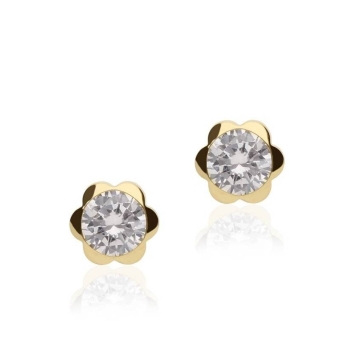 PENDIENTES BEBÉ/NIÑA ORO AMARILLO 18 KILATES FLOR CIRCONITA BLANCA 5 MILÍMETROS