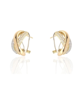 PENDIENTES MUJER ORO TRICOLOR 18 KILATES DOS BARRAS EN ORO AMARILLO Y ORO BLANCO CIRCONITAS BLANCAS CRUZADA POR BARRA LISA ORO R