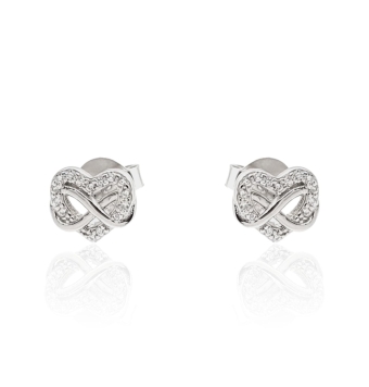 PENDIENTES MUJER PLATA DE LEY 925 SILUETA CORAZÓN CIRCONITAS BLANCAS E INFINITO ENTRELAZADOS 7X8 MILÍMETROS CIERRE PRESIÓN