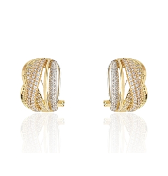 PENDIENTES MUJER ORO TRICOLOR 18 KILATES BARRAS CRUZADAS EN ORO AMARILLO Y ROSA CIRCONITAS BLANCAS Y BARRA LATERAL ORO BLANCO CI