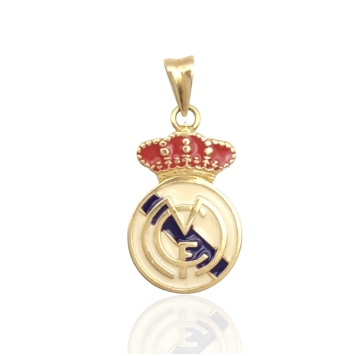 COLGANTE ESCUDO REAL MADRID ORO AMARILLO 18 KILATES ESMALTADO ROJO AMARILLO AZUL Y BLANCO 16X26 MILÍMETROS