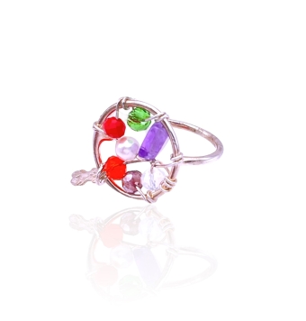 ANILLO MUJER PLATA DE LEY 925 CIRCULO CON PIEDRAS DE COLORES ROJAS LILAS BLANCA  VERDE 17 MILÍMETROS