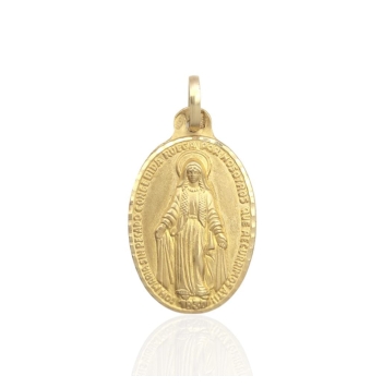 COLGANTE MEDALLA VIRGEN DE LA MILAGROSA ORO AMARILLO 18 KILATES OVALADA 18X24 MILÍMETROS