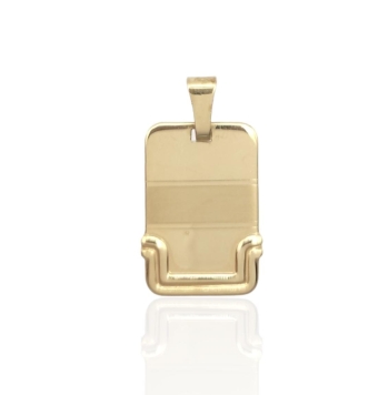 COLGANTE PLACA ORO AMARILLO 18 KILATES RECTANGULAR ACABADO LISO CENTRO MATE CON RELIEVE EN LA PARTE DE ABAJO 16X23 MILÍMETROS