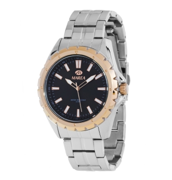 Reloj Marea hombre cadena acero caja metal bisel chapado rosado esfera negra