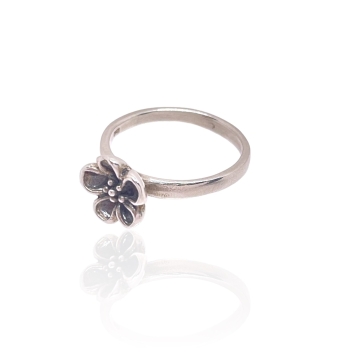 ANILLO MUJER PLATA DE LEY 925 FLOR RELIEVE PLATA OXI