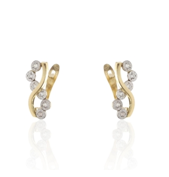 PENDIENTES MUJER ORO BICOLOR 18 KILATES FORMA INFINITO VERTICAL CÍRCULOS TALLADOS ORO BLANCO CIRCONITAS BLANCAS 6X15 MILÍMETROS