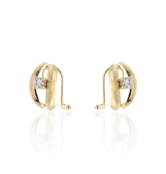 PENDIENTES MUJER ORO AMARILLO 18 KILATES DOS BARRAS MATE Y BRILLO CON CIRCONITA BLANCA EN EL CENTRO 8X13 MILÍMETROS CIERRE OMEGA