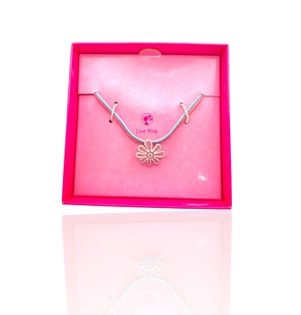 COLLAR BARBIE NIÑA PLATA DE LEY 925 COLGANTE FLOR CON ESMALTE ROSA Y AZUL 15X14 MILÍMETROS DOBLE HILO ROSA Y AZUL 36 CENTÍMETRO