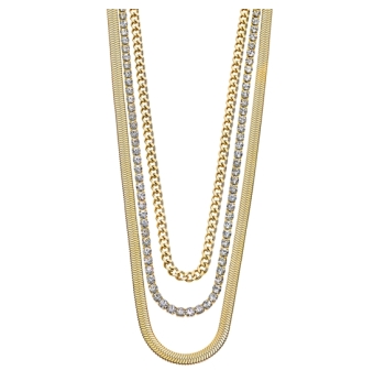 COLLAR LOTUS STYLE URBAN WOMAN MUJER LS2342-1/2 ACERO IP DORADO TRIPLE CADENA BARBADA RIVIERE CIRCONITAS BLANCAS Y PLANA LARGO