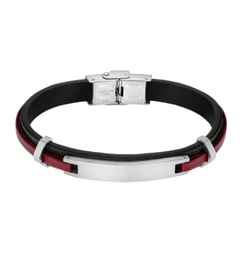 PULSERA LOTUS STYLE MEN BASIC HOMBRE LS2400-2/3 PIEL COLOR NEGRO Y ROJO CON PLACA ACERO LARGO 22.5 CENTÍMETROS