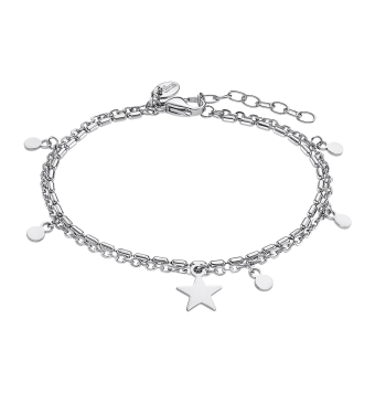 PULSERA LOTUS STYLE URBAN WOMAN MUJER LS2315-2/1 ACERO DOBLE CADENA CON COLGANTE ESTRELLA Y CHAPITAS REDONDAS LARGO AJUSTABLE 17