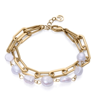 PULSERA VICEROY CHIC MUJER DOBLE ESLABONES ACERO IP DORADO Y PERLAS CULTIVADAS LARGO 17.5-19.5 CENTÍMETROS