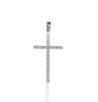 COLGANTE CRUZ ORO BLANCO 18 KILATES 16X26 MILÍMETROS CIRCONITAS BLANCAS