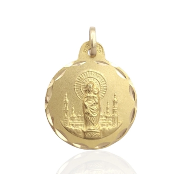 COLGANTE MEDALLA VIRGEN DEL PILAR ORO AMARILLO 18 KILATES 22 MILÍMETROS